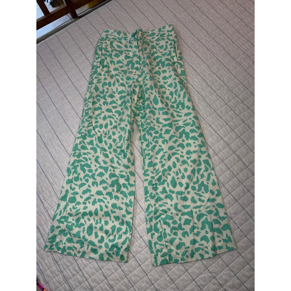 Finding Foxtale Kids Girls Mint Green Leopard Print Wide Leg Lyocell Pants SZ 6